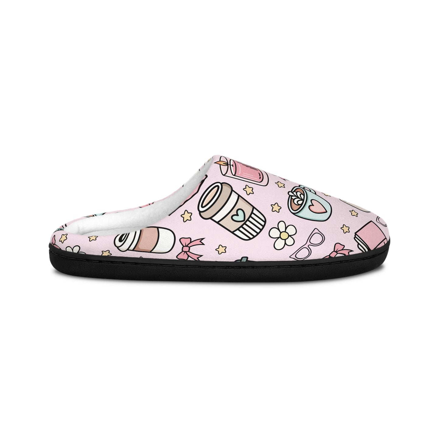 Pink Books & Coffee Cozy Women's Indoor Slippers