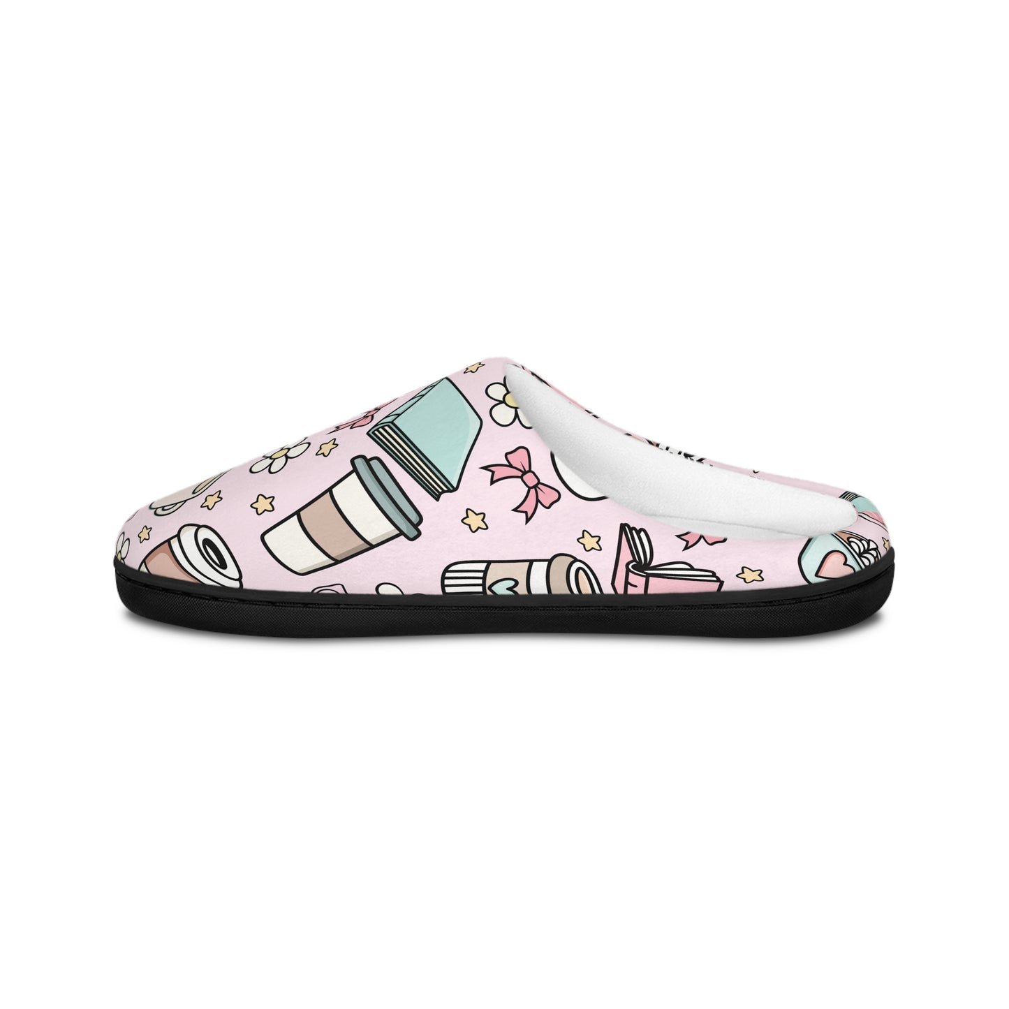 Pink Books & Coffee Cozy Women's Indoor Slippers