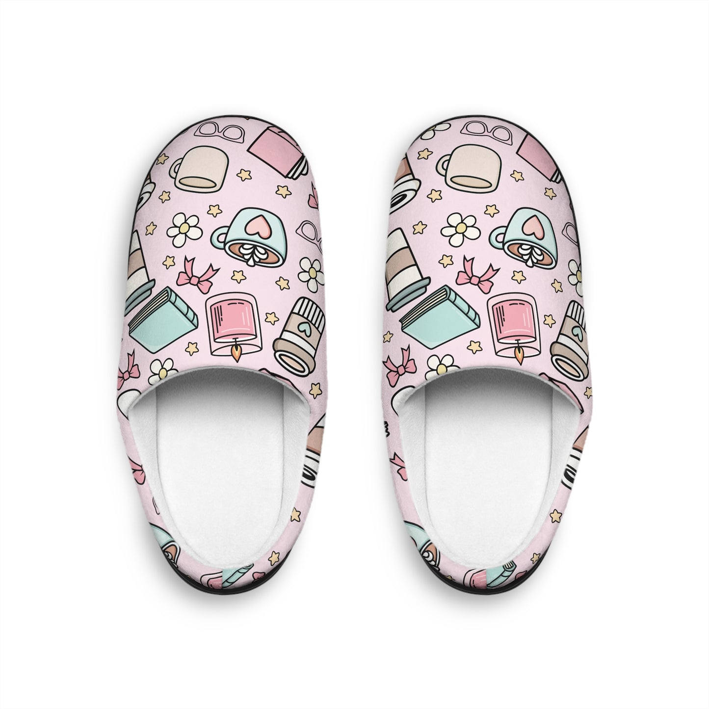 Pink Books & Coffee Cozy Women's Indoor Slippers
