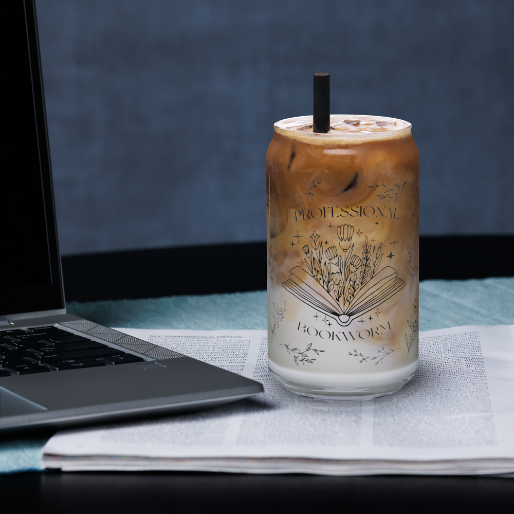 Bookworm 16oz. Glass cup
